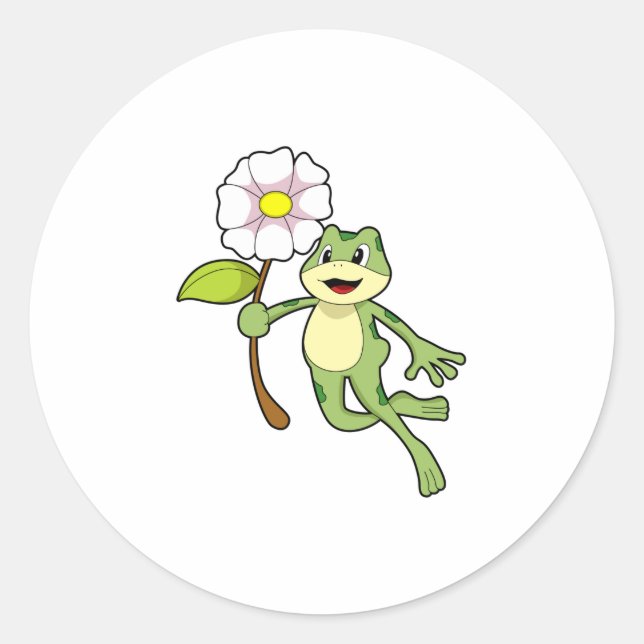 Frog med Flower.PNG Runt Klistermärke (Framsida)