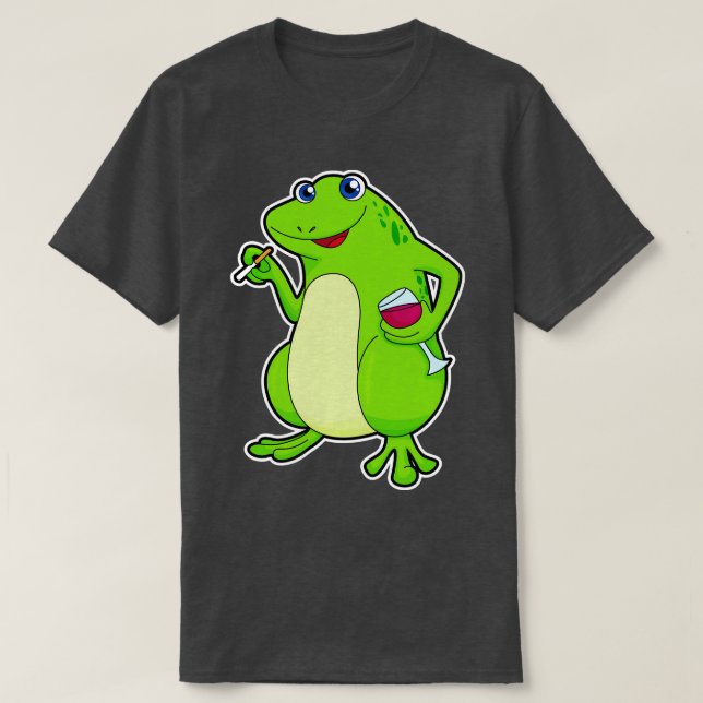Frog med glas av Red vin Cigarette T Shirt (Design framsida)