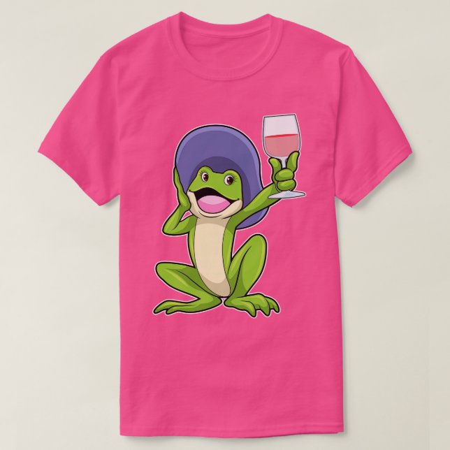 Frog med glas av Red vin Hat T Shirt (Design framsida)