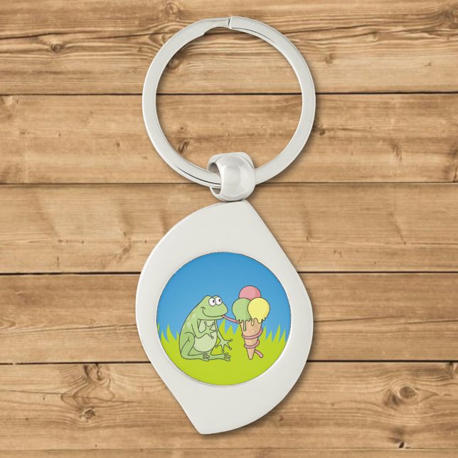 Frog med Glass Swirl Silverfärgad Nyckelring (Skapare uppladdad)