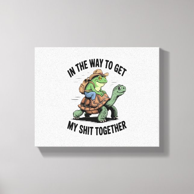Frog med Hat Riding Turtle Canvastryck (Framsida)