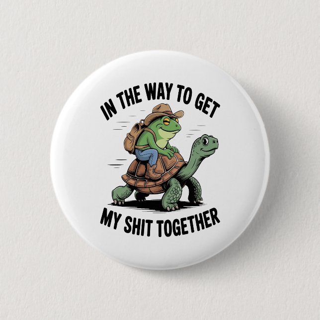 Frog med Hat Riding Turtle Knapp (Framsida)