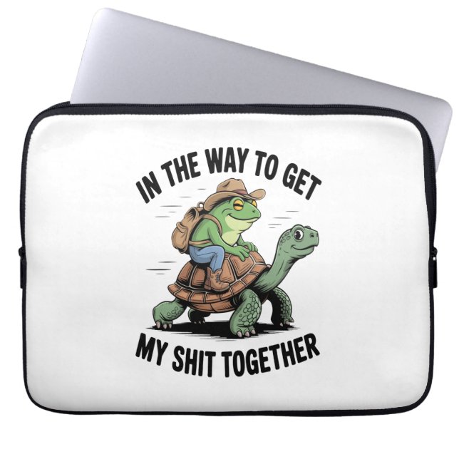 Frog med Hat Riding Turtle Laptop Fodral (Framsidan)