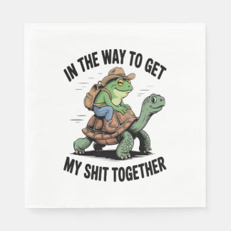 Frog med Hat Riding Turtle Pappersservett