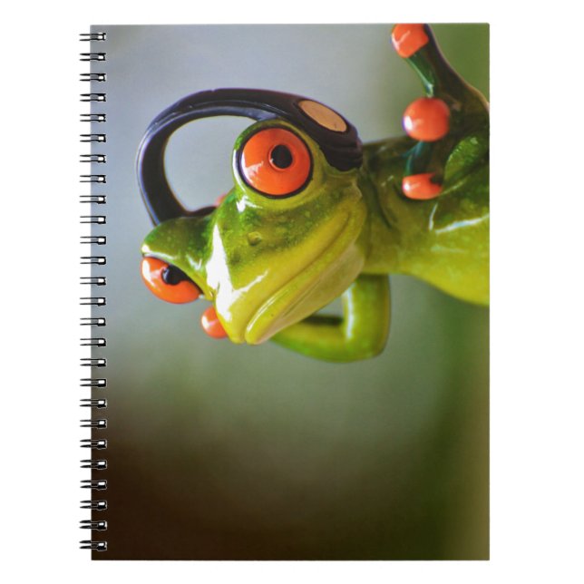Frog med hörlurar anteckningsbok med spiral (Framsidan)