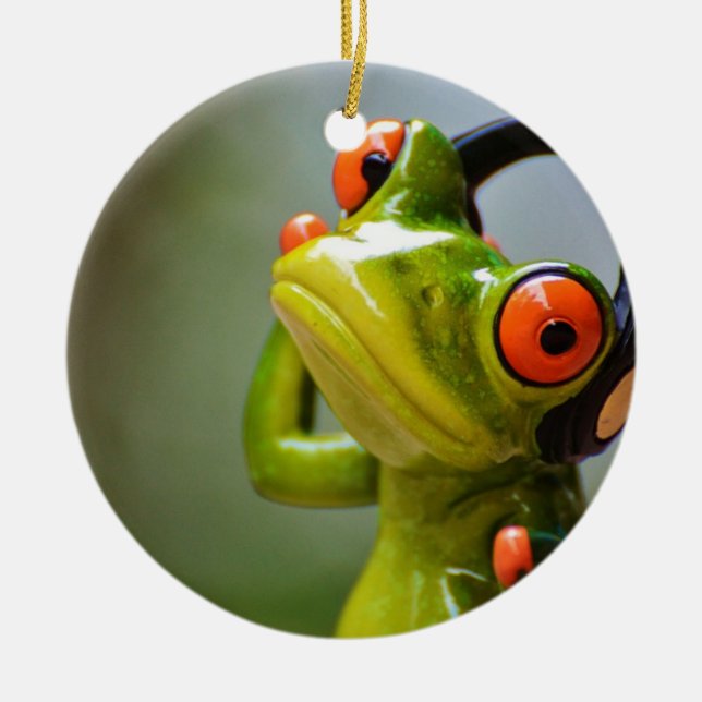 Frog med hörlurar Ornament Round (Framsidan)