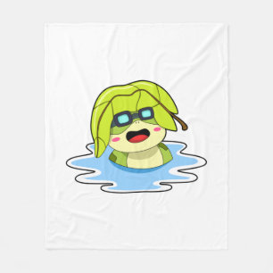 Frog med Löv vid Swimming Fleecefilt