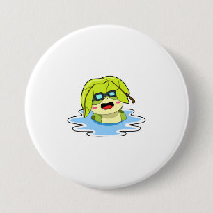 Frog med Löv vid Swimming Knapp