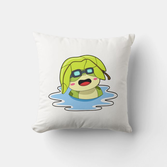 Frog med Löv vid Swimming Kudde (Framsida)
