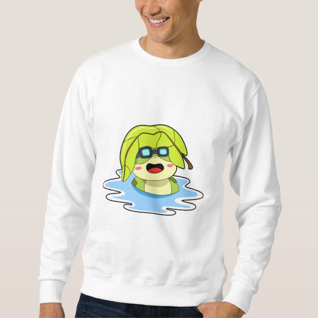 Frog med Löv vid Swimming Lång Ärmad Tröja (Framsida)