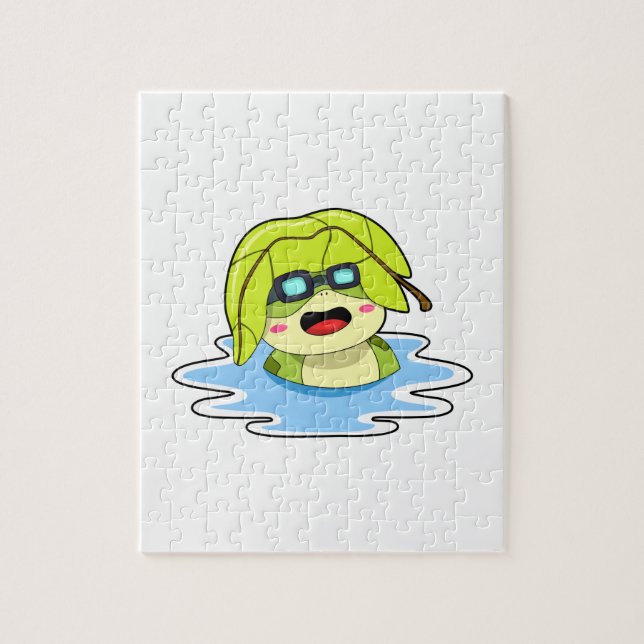 Frog med Löv vid Swimming Pussel (Vertikal)