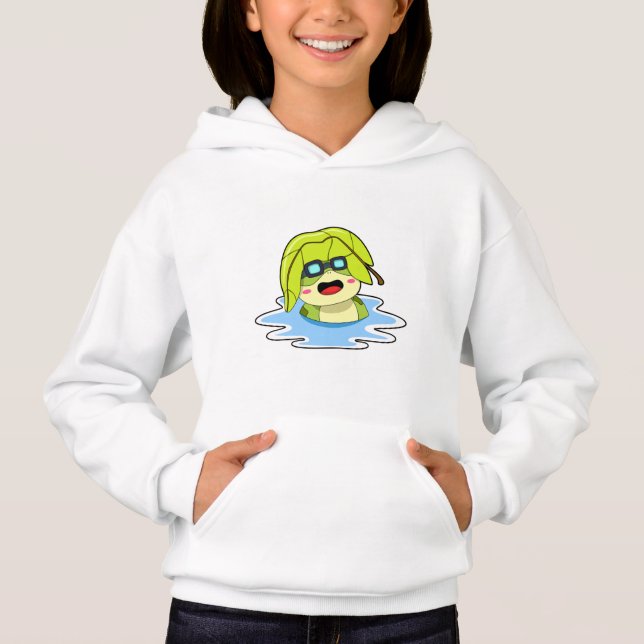 Frog med Löv vid Swimming T Shirt (Framsida)