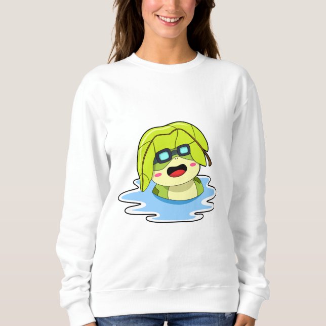 Frog med Löv vid Swimming T Shirt (Framsida)