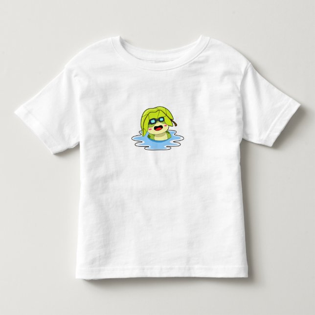 Frog med Löv vid Swimming T Shirt (Framsida)