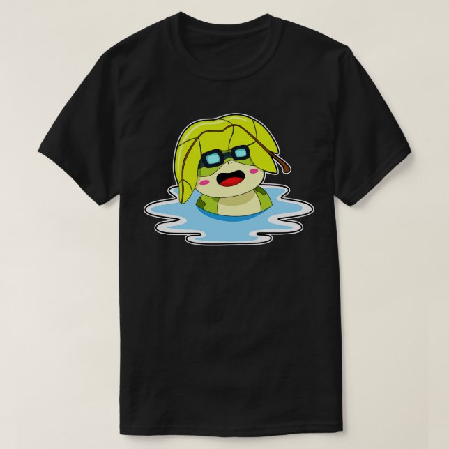 Frog med Löv vid Swimming T Shirt (Design framsida)