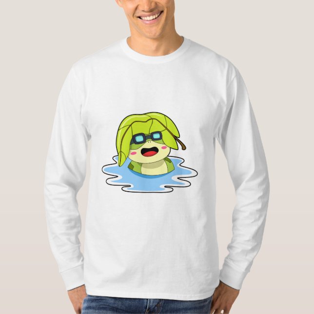 Frog med Löv vid Swimming T Shirt (Framsida)