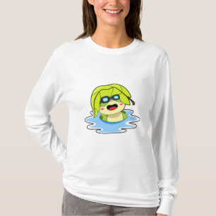 Frog med Löv vid Swimming T Shirt