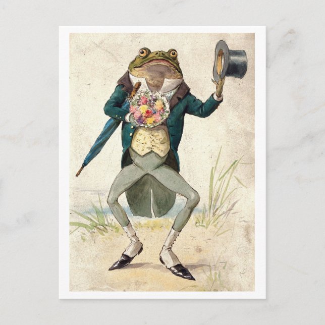 Frog med Top hat och blommor Vykort (Framsida)