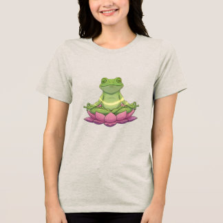 Frog Meditating On Flower Cute Funny Womens T Shirt