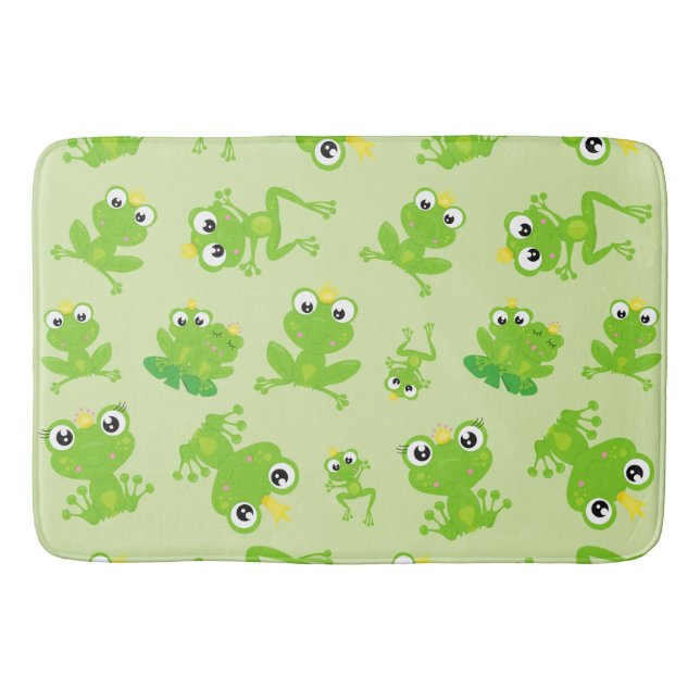 Frog Mönster, Cute Frogs, Grönt Frogs, Frog Prince Badrumsmatta (Framsidan)
