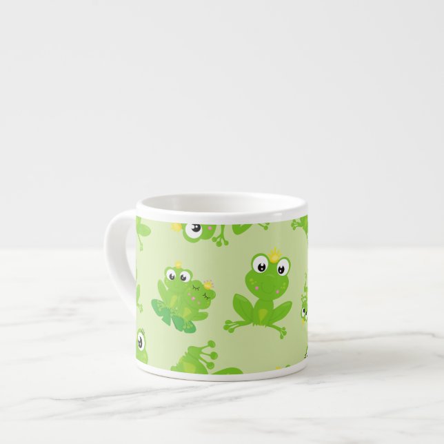 Frog Mönster, Cute Frogs, Grönt Frogs, Frog Prince Espressomugg (Framsida vänster)