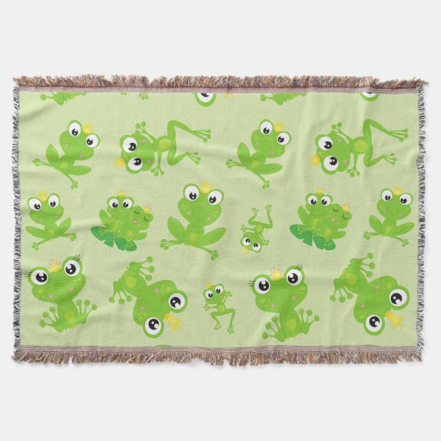 Frog Mönster, Cute Frogs, Grönt Frogs, Frog Prince Filt (Framsidan)