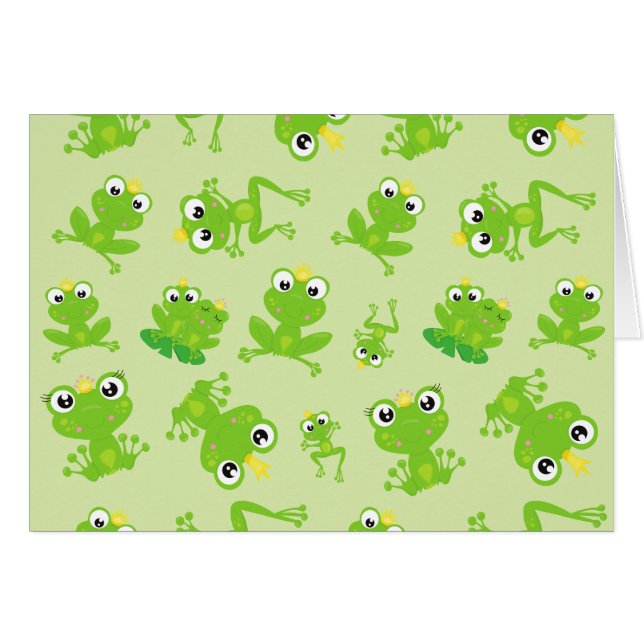 Frog Mönster, Cute Frogs, Grönt Frogs, Frog Prince Hälsningskort (Framsidan Horizontal)