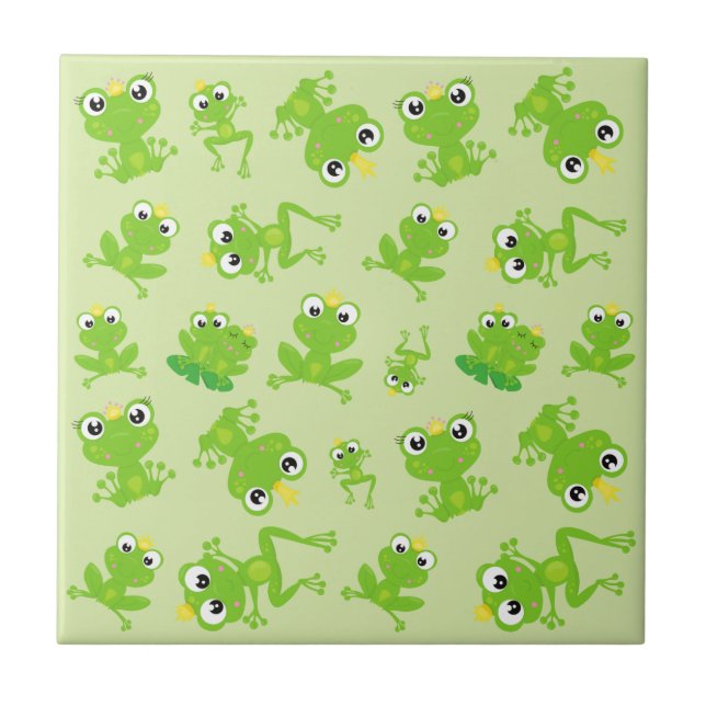 Frog Mönster, Cute Frogs, Grönt Frogs, Frog Prince Kakelplatta (Framsidan)