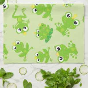 Frog Mönster, Cute Frogs, Grönt Frogs, Frog Prince Kökshandduk