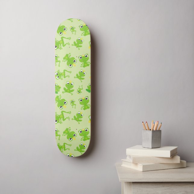 Frog Mönster, Cute Frogs, Grönt Frogs, Frog Prince Mini Skateboard Bräda 18,5 Cm (Väggkonst)