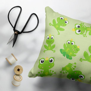 Frog Mönster, Cute Frogs, Grönt Frogs, Frog Prince Prydnadskudde