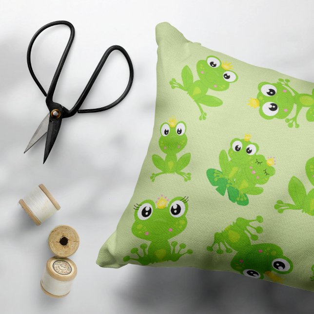 Frog Mönster, Cute Frogs, Grönt Frogs, Frog Prince Prydnadskudde (Skapare uppladdad)