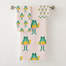 Frog Mönster Rosa & Grönt Cute Kids Towel Set