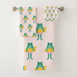 Frog Mönster Rosa & Grönt Cute Kids Towel Set