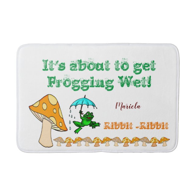 Frog Mushroom Ribbit Bathroom Bath Mat Badrumsmatta (Framsidan)