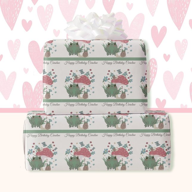Frog Mushroom Snigel Birthday Kids Add Namn Presentpapper (Skapare uppladdad)