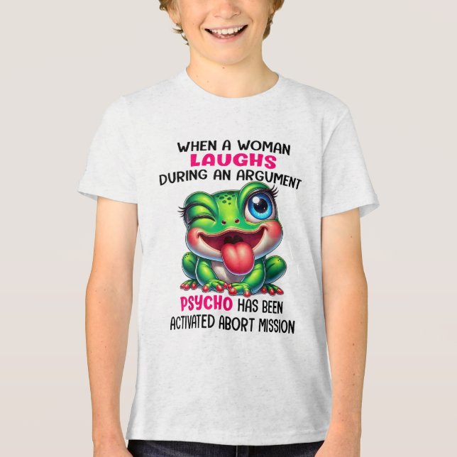 Frog när en kvinna dömer under ett argument-psykok t shirt (Framsida)