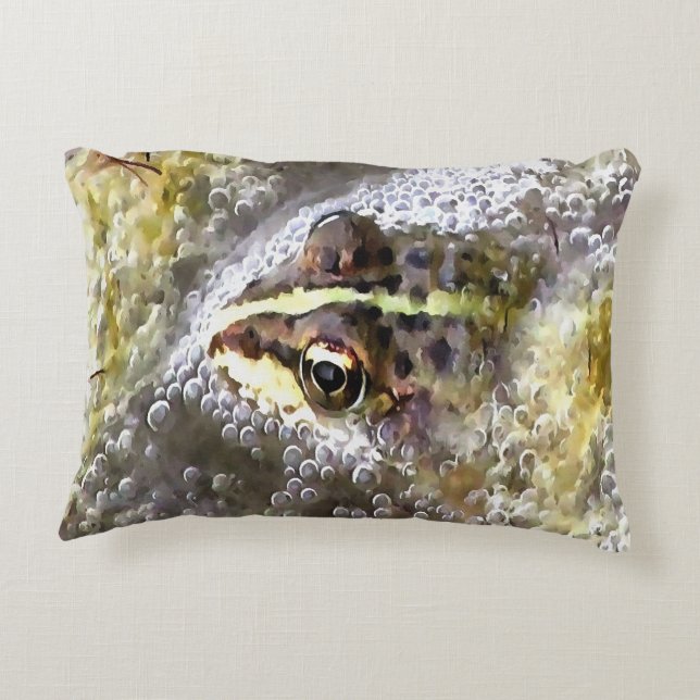 Frog nedsänkt i Vatten Bubbles och Frogspawn Prydnadskudde (Baksidan)