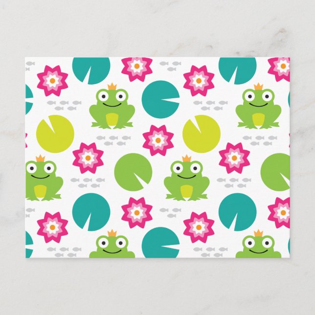 Frog & Nenuphar Seamless Mönster Vykort (Framsida)