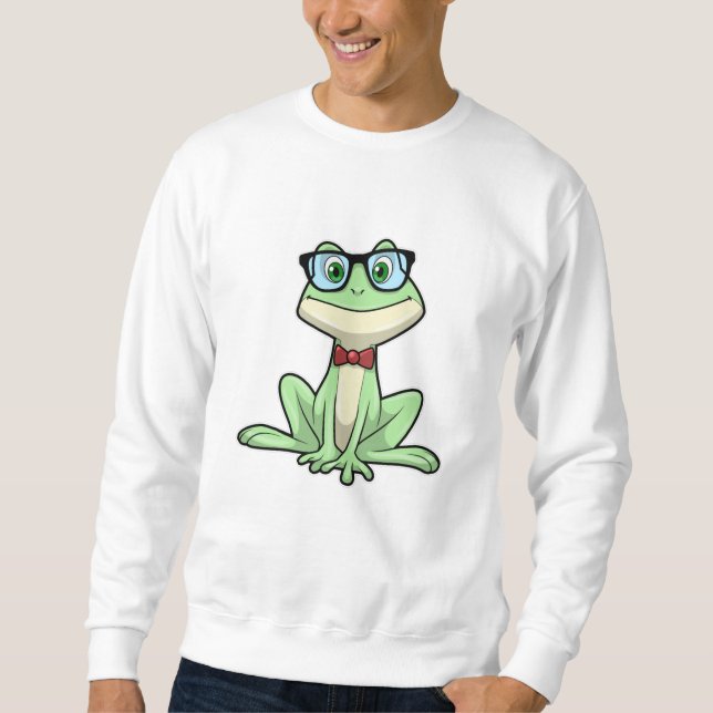 Frog Nerd Student Glass Tie Lång Ärmad Tröja (Framsida)