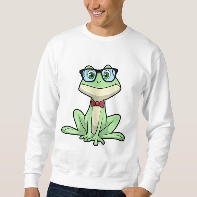 Frog Nerd Student Glass Tie Lång Ärmad Tröja (Framsida)