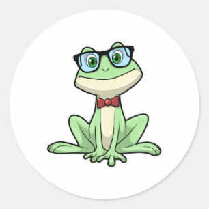 Frog Nerd Student Glass Tie Runt Klistermärke