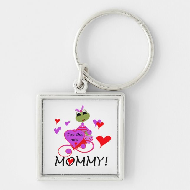 Frog New Mamma Gifts Fyrkantig Silverfärgad Nyckelring (Framsidan)