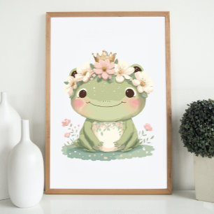Frog Nursery Decor Cute Baby Boho Poster