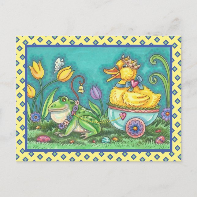 FROG OCH ANKA PRINCE. WHIMSICAL PÅSK POSTCARD VYKORT (Framsida)
