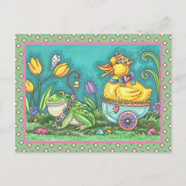 FROG OCH ANKA PRINCE. WHIMSICAL PÅSK POSTCARD VYKORT (Framsida)