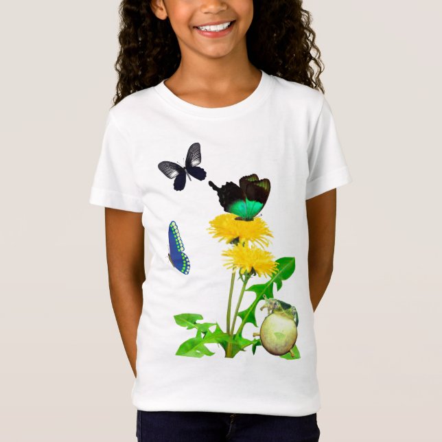 Frog och Butterflies Girls T-Shirt (Framsida)