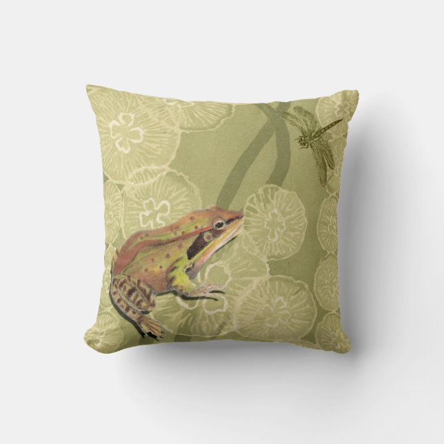 Frog och Dragonfly på Vatten Lilies Kudde (Framsida)