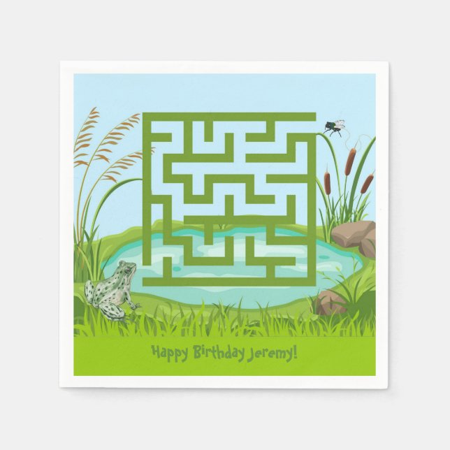 Frog och Fly Maze Birthday Papper Napkins Pappersservett (Framsidan)