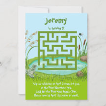 Frog- och Fly Maze Puzzle Birthday-inbjudningar